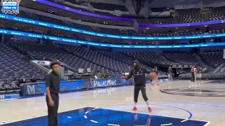 KYRIE IRVING (out tonight) GOES THROUGH HIS USUAL WARMUP ROUTINE BEFORE TONIGHTS GAME AGAINST SPURS