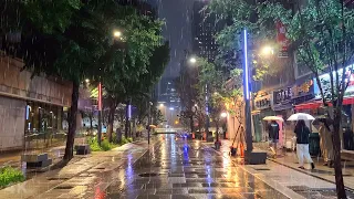 Relaxing Rain Walk in Seoul 1AM | Umbrella Binaural Rain Sound | 4K Ambient Video ASMR