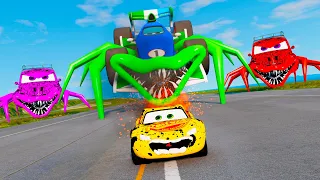 Lightning McQueen's Epic Escape from Giant Spider-Legged Cars! | Luigi vs Francesco | BeamNG.Drive