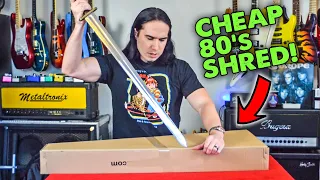 UNBOX and DEMO of the CHEAPEST 80's SHRED GUITAR!