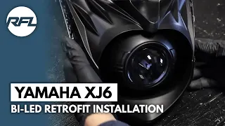 Yamaha XJ6 DIY headlight light upgrade with Aharon Bi-LED retrofit projector installation video