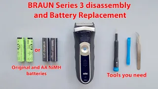 Braun Series 3 Electric Razor disassembly and battery replacement (original and AA NIMH batteries)