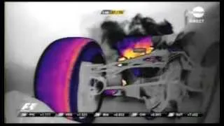 F1 2013 Korea - Mark Webber's Red Bull on fire - Thermal camera view