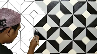 OPTICAL ILLUSION 3D WALL DESIGN || 3D WALL PAINTING || CAT TEMBOK 3D KREATIF - MOTIF BALOK