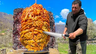 Chef Tawakkul Cooks a Big Chicken Shawarma! Best Street Food Recipe from Wilderness in Mountains