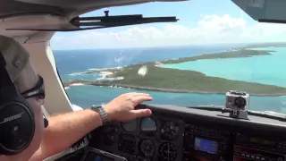 Cessna 310 Flying in the Bahamas. Landing at Staniel Cay, Farmer's Cay