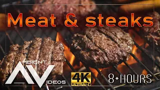 MEAT & STEAKS 🥩🍖 - Meat cooking, prepping, roasting 8 HOURS of Background Ambient Video