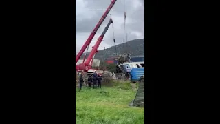 Emergency Crews Work at Site of Deadly Greek Train Crash