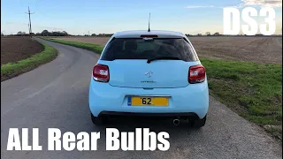 Citroen DS3 ALL Rear Bulbs - How To Change Indicators Sidelights Brake Lights Fog Number Plate DIY