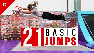 21 EASY and Basic TRAMPOLINE Jumps with PROGRESSION | TUTORIAL for BEGINNERS