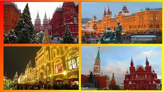 Red Square MOSCOW in Winter during the day and evening -  fantastic christmas decorations and lights