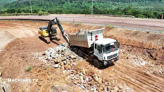Incredible Mountain Road Construction Technology Bulldozer Strong Force Pushing Dirt and Stone