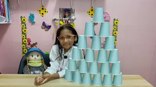 1min Paper cup pyramid challenge | Meshnee Little Einstein