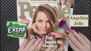 ASMR Gum Chewing Magazine Flip Through |Angelina Jolie| Tingly Whisper, Page Turning