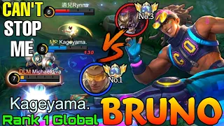 You Can't Stop Me! No.1 Bruno VS No.3 Hanzo - Top 1 Global Bruno by Kageyama. - Mobile Legends