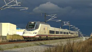 Spanish High Speed Trains at 300 Km/h between Madrid and Barcelona. AVE, AVLO, OUIGO, IRYO