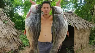 Primitive Technology: Cooking Two Big Fish Soup For Lunch