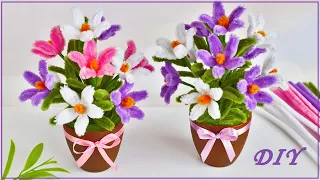 🌸 DIY GIFT for MOM 🌸 Chenille Wire Spring Flowers (Pipe Cleaners)
