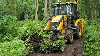 JCB Backhoe Loader-Clearing Weeds in Forest for Baby Tree Plantation