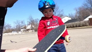 2 Year Old Gets His First Skateboard!
