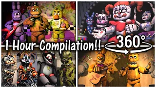 360°| FNAF 1 HOUR COMPILATION!! - Freddy, Foxy, Spring Bonnie, Baby... and more (VR Compatible)