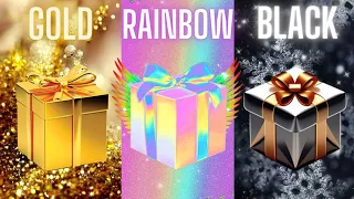 Choose your gift 🤩💝 || Gold, Rainbow and black || 3 gift box challenge😍😭😊2 good and 1 bad