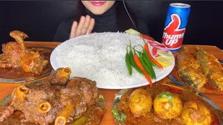 ASMR EATING SPICY CHICKEN CURRY+MUTTON CURRY+FISH CURRY *CHICKEN LEG PIECE*FOOD VIDEOS,ASMR MUKBANG