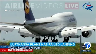 Dramatic video shows Lufthansa 747 bounce off runway, fail to stick the landing at LAX