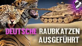 Deutsche Raubkatzen ausgeführt. Tiger 131, Tiger II und Leopard PTA zeigen die Krallen. [WoT - DE]