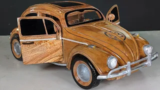 How to make Herbie The Love Bug 1963 Volkswagen Beetle Out of Wood | ASMR Woodworking