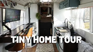 TINY HOUSE TOUR | DIY School Bus Tiny Home on a Budget