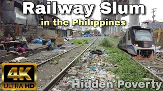 Living in a Railway Slum | You've Never Seen Before | Extreme Walk at Manila Philippines [4k]