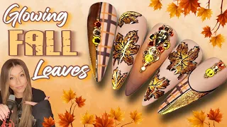 🍁 Easy GLOWING Autumn Leaf Nail Art Design | New Madam Glam | Fall Nails | Tartan Bling Cateye