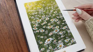 Daisy Field Painting Tutorial | STEP BY STEP Gouache Landscape