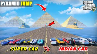 GTA 5 : INDIAN CARS VS SUPER CARS BIG PYRAMID JUMPING CHALLENGE | Gta 5 Gameplay