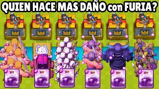 CUAL CARTA HACE MAS DAÑO usando EL HECHIZO FURIA | TORRES sin FURIA | OLIMPIADAS de CLASH ROYALE