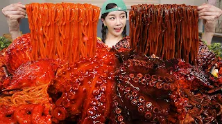 ENG SUB) Spicy Octopus Noodle FLEX 🐙 Seafood Boil and Jjajang Jjamppong Recipe Mukbang ASMR Ssoyoung
