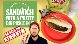 ASMR RETRO'S FOOD COURT: SANDWICH WITH A PRETTY BIG PICKLE IN IT - Soft Spoken Eating