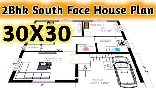 2 Bedroom 30X30 House Plan | 30X30 House Plan South Face | 30*30 Home Design with Carparking