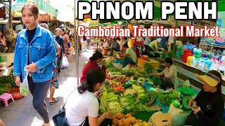 Cambodian Street Food at Traditional Market, Walking Tour Boeung Trabaek Market Plenty Fresh Foods