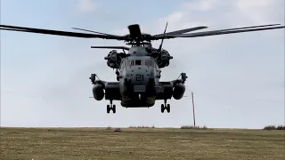 Sikorsky CH-53E super stallions SKETCHY landing cargo door hits the ground at Okehampton camp