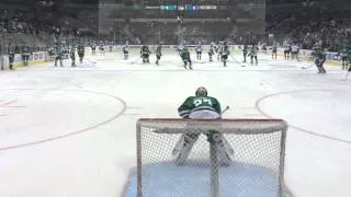 Dallas Stars warm up shots with Lehtonen in goal