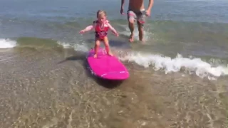 2 year old girl surfing - Can't swim but can surf