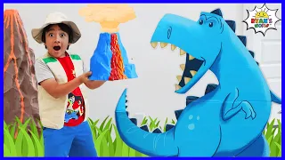 Ryan's Dinosaur Adventure to find Mystery Volcano Surprise!!!