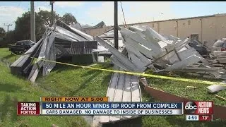 Strong winds blow roof off Ark Plaza shopping center in Venice