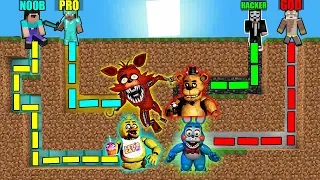 Minecraft Battle: NOOB vs PRO vs HACKER vs GOD - MAZE TO FNAF ANIMATRONIC Challenge! Minecraft FNAF