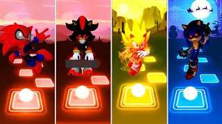 Spider Sonic 🆚  Shadow Exe Sonic 🆚 Super Sonic 🆚 Sonic Exe | Tiles Hop EDM Rush