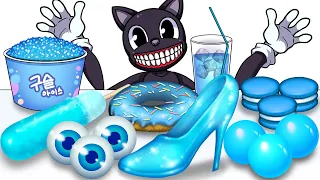 Mukbang Animation Blue food ice cream jelly set Cartoon cat