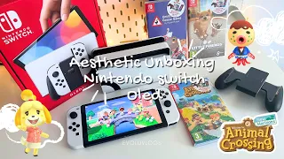 ASMR Unboxing Nintendo Switch OLED and Gameplay Animal Crossing | Aesthetic