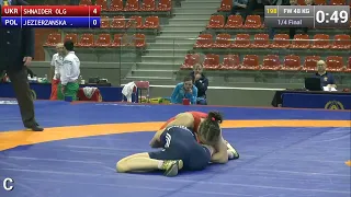 Quarterfinal FW - 48 kg: Olga SHNAIDER (UKR) df. Sara JEZIERZANSKA (POL) by FALL, 6-0